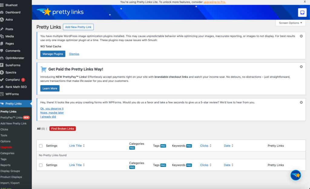 Pretty Links plugin managing affiliate links in WordPress
